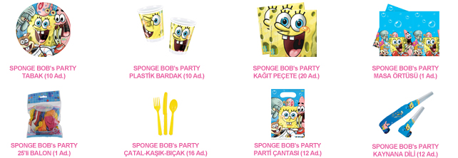10 Kişilik Sponge Bob Party Mini Set antalyahavaifiseknet