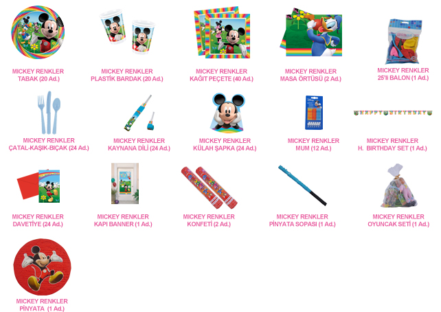 20 Kişilik Mickey Renkler Lüks Set antalyahavaifiseknet