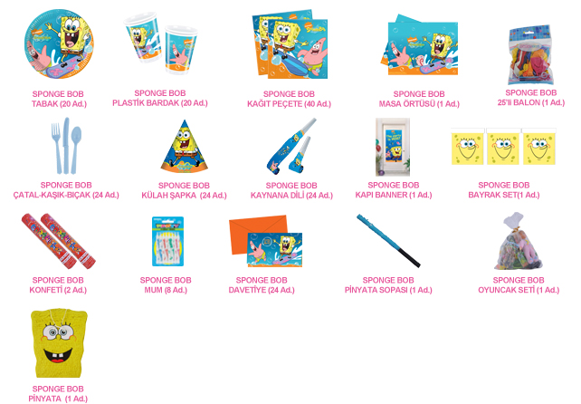 20 Kişilik Sponge Bob Lüks Set antalyahavaifiseknet