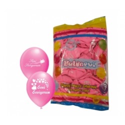 100lü 12 İnç Seni Seviyorum Baskılı Pembe Balon