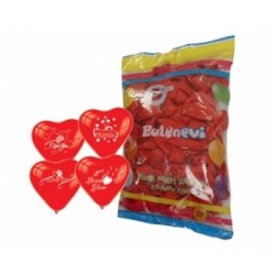 100lü I Love You Çift Yüz Baskılı Kırmızı Kalp Balon