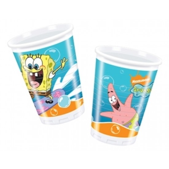 10 Adet 180/200cc Sponge Bob Surfing Plastik Bardak