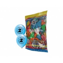 12 İnç 2 Yaş Happy Birthday Baskılı Karışık Pastel Renk Balon