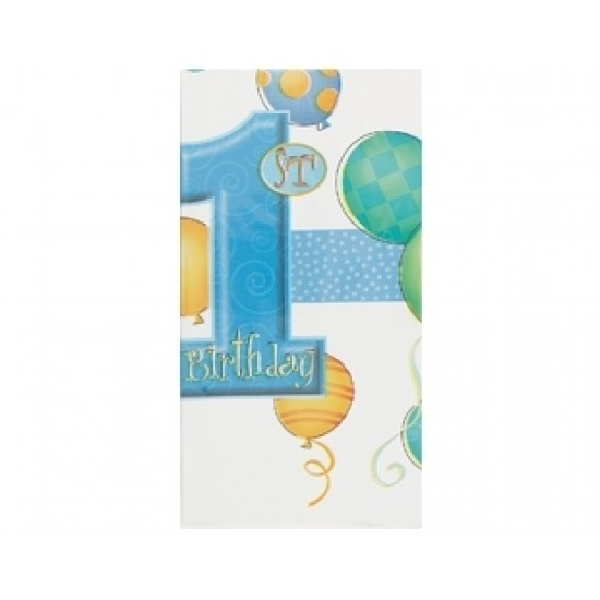 120X180 Santim First Birthday Balloons Blue Masa Örtüsü