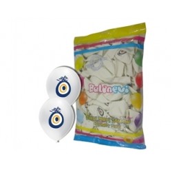 12 inç Beyaz Nazar Boncuğu Baskılı Balon