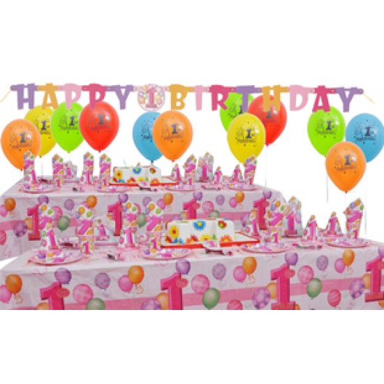 16 Kişilik First Birthday Pink Süper Set