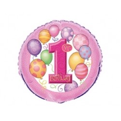 18 inç Pembe First Birthday Folyo Balon