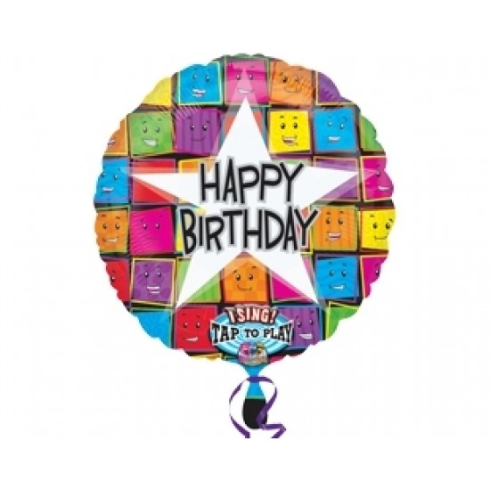 28 inç Happy Birthday Faces Müzikli Folyo Balon