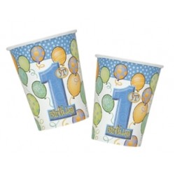 8 Adet 180/200cc First Birthday Balloons Blue Bardak