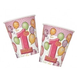 8 Adet 180/200cc First Birthday Balloons Pink Bardak