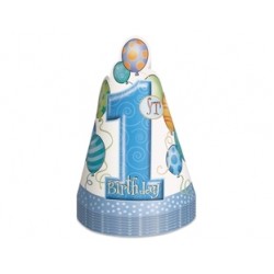 8 Adet First Birthday Balloons Blue Külah Şapka