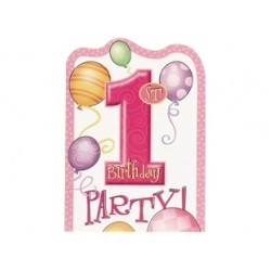 8 Adet First Birthday Balloons Pink Davetiye