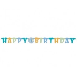 First Birthday Balloons Blue Happy Birthday Banner