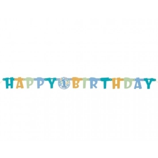 First Birthday Balloons Blue Happy Birthday Banner